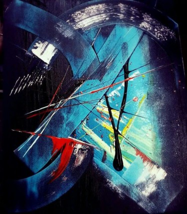 Painting titled "bleu d'abstraction" by Coraline Ravidat, Original Artwork, Oil