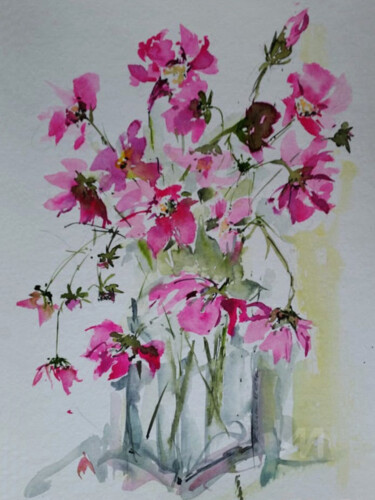 Cosmea - Schmuckkörbchen Peinture intitulée "Cosmea - Schmuckkör…" par Corason, Œuvre d'art originale, Aquarelle
