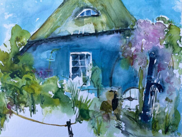 Pintura titulada "La casa azul - Blue…" por Corason, Obra de arte original, Acuarela