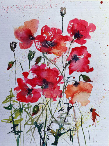 Coquelicot - Klatschmohn Peinture intitulée "Coquelicot - Klatsc…" par Corason, Œuvre d'art originale, Aquarelle
