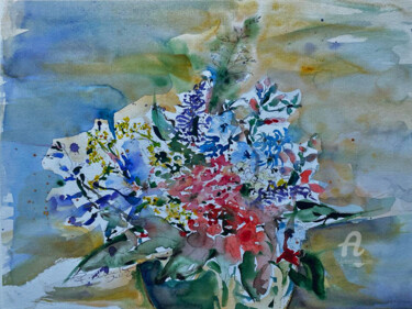 Peinture intitulée "Fleurs de Paris" par Corason, Œuvre d'art originale, Aquarelle