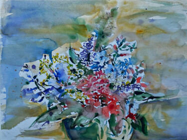 Painting titled "Fleurs de Paris" by Corason, Original Artwork, Watercolor