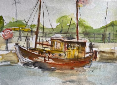 Malerei mit dem Titel "Boot in Althagen" von Corason, Original-Kunstwerk, Aquarell