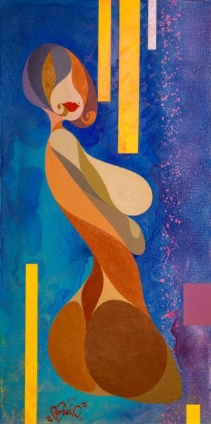 Painting titled "Femme Fière #1" by Corbello, Original Artwork, Acrylic Mounted on Wood Stretcher frame