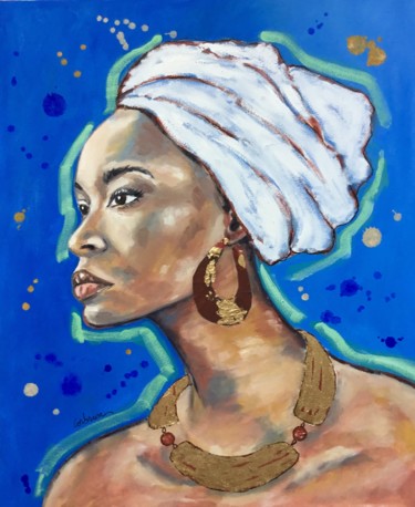 Painting titled "L'Africaine" by Marjorie Corbran, Original Artwork, Oil