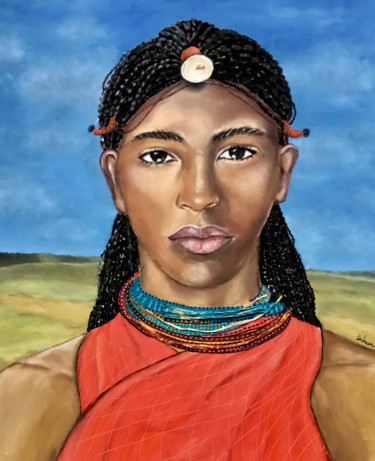 Malarstwo zatytułowany „Masai.jpeg” autorstwa Marjorie Corbran, Oryginalna praca, Olej