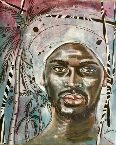 Peinture intitulée "Portrait aux palmie…" par Marjorie Corbran, Œuvre d'art originale, Huile