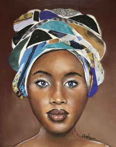Peinture intitulée "Tanagra au turban" par Marjorie Corbran, Œuvre d'art originale, Huile
