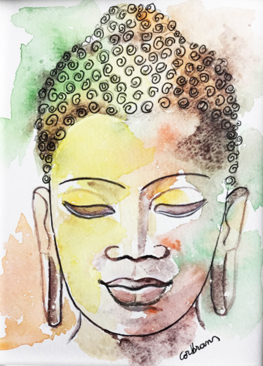 Peinture intitulée "Bouddha" par Marjorie Corbran, Œuvre d'art originale, Aquarelle Monté sur Carton