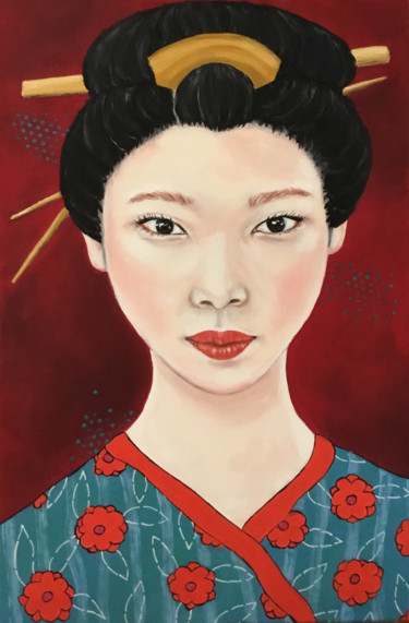 Peinture intitulée "La Japonaise" par Marjorie Corbran, Œuvre d'art originale, Huile