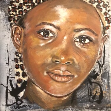 Painting titled "L’enfant africain" by Marjorie Corbran, Original Artwork, Oil