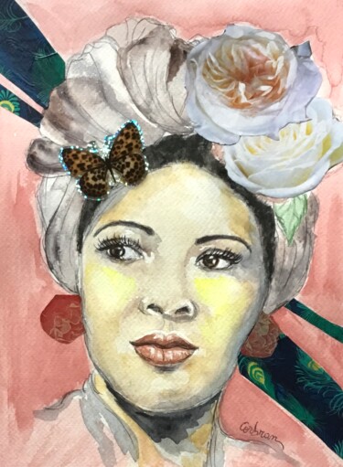 Peinture intitulée "Billie Holiday" par Marjorie Corbran, Œuvre d'art originale, Aquarelle Monté sur Carton