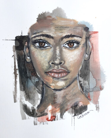 绘画 标题为“Portrait ethnique” 由Marjorie Corbran, 原创艺术品, 水彩 安装在纸板上