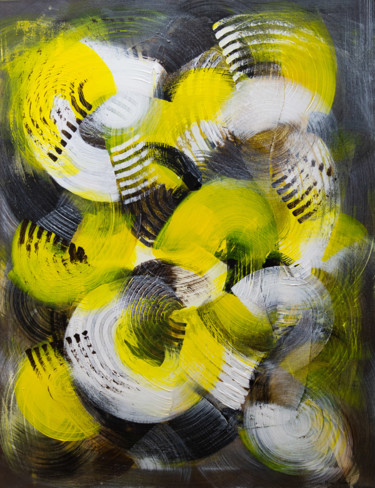 Schilderij getiteld "YELLOW CIRCLE" door Corinne Mure-Ravaud, Origineel Kunstwerk, Acryl