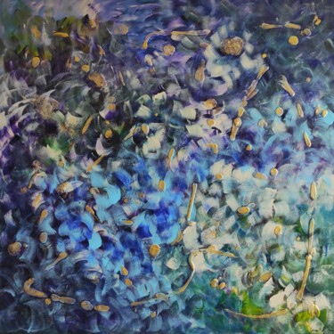 Painting titled "Les plumes bleues" by Corinne Mure-Ravaud, Original Artwork, Acrylic