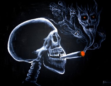 Картина под названием "A smokers's portrait" - Corina Chirila, Подлинное произведение искусства, Акрил Установлен на Деревян…