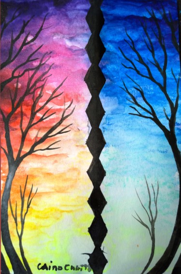 Pintura intitulada "The endless column" por Corina Chirila, Obras de arte originais, Aquarela