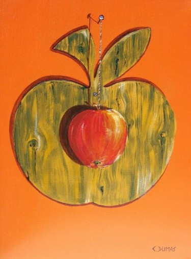 Peinture intitulée "Double pomme" par Corine Dumas, Œuvre d'art originale