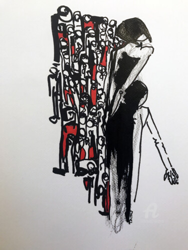 Dessin intitulée "Les filles" par Corinne Bandeira De Mello, Œuvre d'art originale, Encre