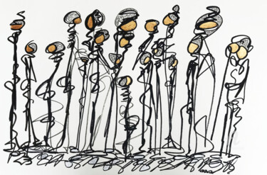 Dessin intitulée "Sur le fil des renc…" par Corinne Bandeira De Mello, Œuvre d'art originale, Marqueur