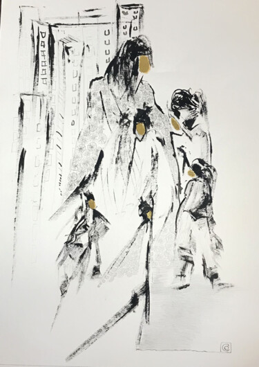 Dessin intitulée "Déambulation japona…" par Corinne Bandeira De Mello, Œuvre d'art originale, Encre