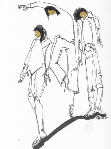 Dessin intitulée "danse contact" par Corinne Bandeira De Mello, Œuvre d'art originale, Encre