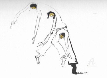 Dessin intitulée "Danse contact 03" par Corinne Bandeira De Mello, Œuvre d'art originale, Encre