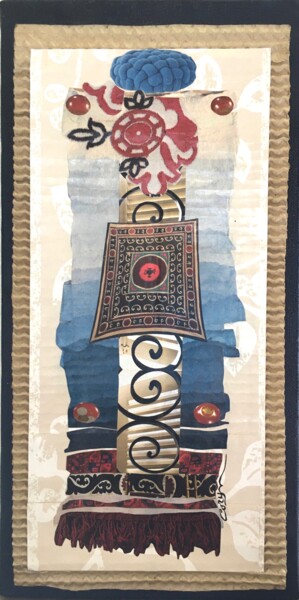 Collages titulada "Broderie japonaise" por Corinne Barnett, Obra de arte original, Collages Montado en Bastidor de camilla d…