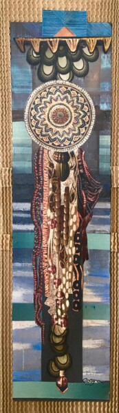 Collages intitolato "Pendentif" da Corinne Barnett, Opera d'arte originale, Collages Montato su Telaio per barella in legno