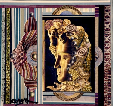 Collages titled "Profil métal" by Corinne Barnett, Original Artwork, Collages Mounted on Wood Stretcher frame