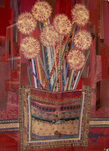 Collagen mit dem Titel "Bouquet naif" von Corinne Barnett, Original-Kunstwerk, Collagen Auf artwork_cat. montiert