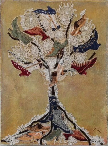 Art textile intitulée "Ancrage" par Corinne Bertheas, Œuvre d'art originale, Broderie Monté sur Châssis en bois