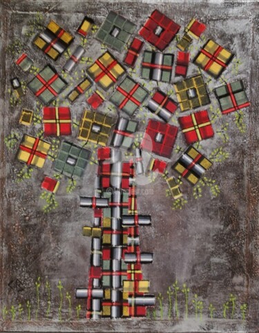 Art textile intitulée "La nature est plus…" par Corinne Bertheas, Œuvre d'art originale, Tissu Monté sur Panneau de bois