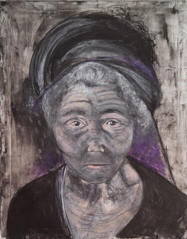 Картина под названием "La bigoudene" - Corinne Caucig, Подлинное произведение искусства, Древесный уголь