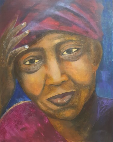 Painting titled "L Africaine" by Corinne Caucig, Original Artwork, Wax
