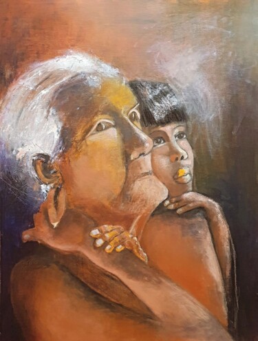 Painting titled "Tu es là" by Corinne Caucig, Original Artwork, Charcoal