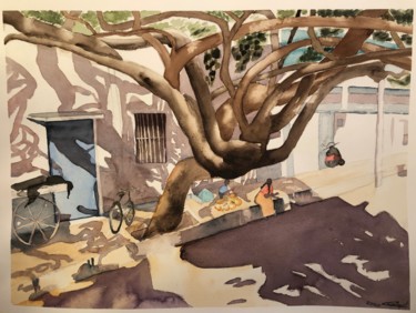 Peinture intitulée "manguier en Inde" par Corinne Cauquil, Œuvre d'art originale, Aquarelle
