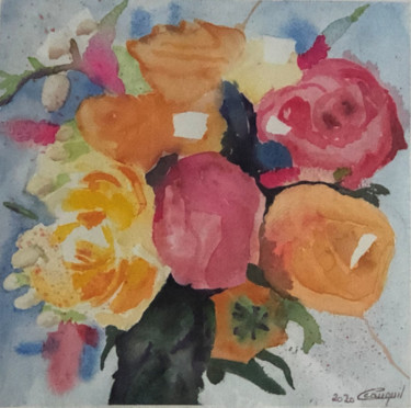 Painting titled "bouquet 1" by Corinne Cauquil, Original Artwork, Watercolor