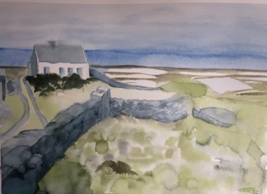 Painting titled "paysage d'Irlande" by Corinne Cauquil, Original Artwork, Watercolor