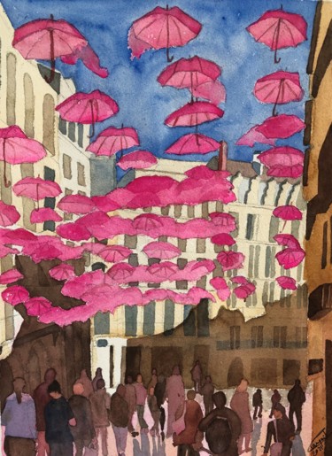 Pintura titulada "octobre rose" por Corinne Cauquil, Obra de arte original, Acuarela