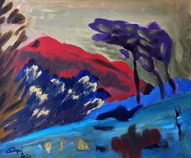 Painting titled "montagne Sainte Vic…" by Corinne Cauquil, Original Artwork, Acrylic Mounted on Wood Stretcher frame