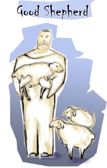 Pintura titulada "Jésus le bon berger" por Corinne Cauquil, Obra de arte original, Lápiz Montado en Bastidor de camilla de m…