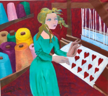Malerei mit dem Titel "La belle tisserande…" von Corinne Cauquil, Original-Kunstwerk, Acryl