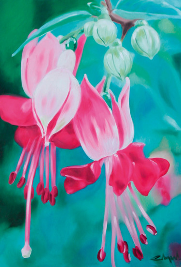 Painting titled "Fushia" by Corinne Chipont, Original Artwork, Oil