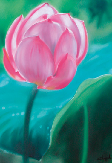 Ζωγραφική με τίτλο "Lotus" από Corinne Chipont, Αυθεντικά έργα τέχνης, Λάδι