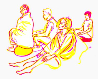 Disegno intitolato "Qi-Gong assis" da Corinne Courlet (Artcolorsimages), Opera d'arte originale, Inchiostro