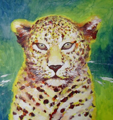 Painting titled "Myriam's Leopard" by Corinne Courlet, Original Artwork, Acrylic