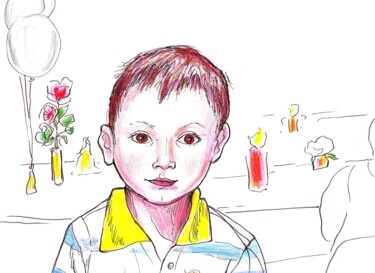 Dessin intitulée "Little boy at a par…" par Corinne Courlet, Œuvre d'art originale, Crayon