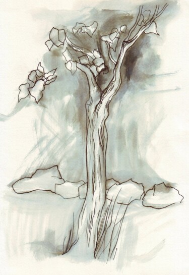 Drawing titled "Young tree" by Corinne Courlet, Original Artwork, Ink