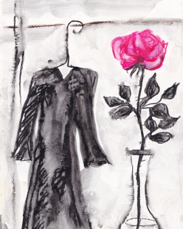 Σχέδιο με τίτλο "Rose and the past" από Corinne Courlet, Αυθεντικά έργα τέχνης, Μελάνι